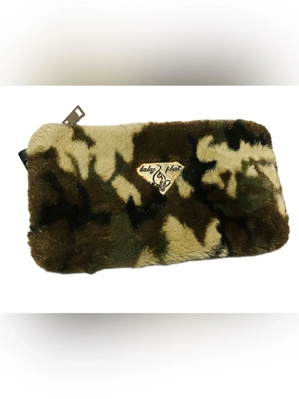 Baby Phat Faux Fur Camouflage Zip Pouch - Olive & Brown